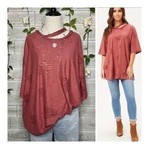 FOREVER 21 - Marsala Oversized Distressed Knit Top